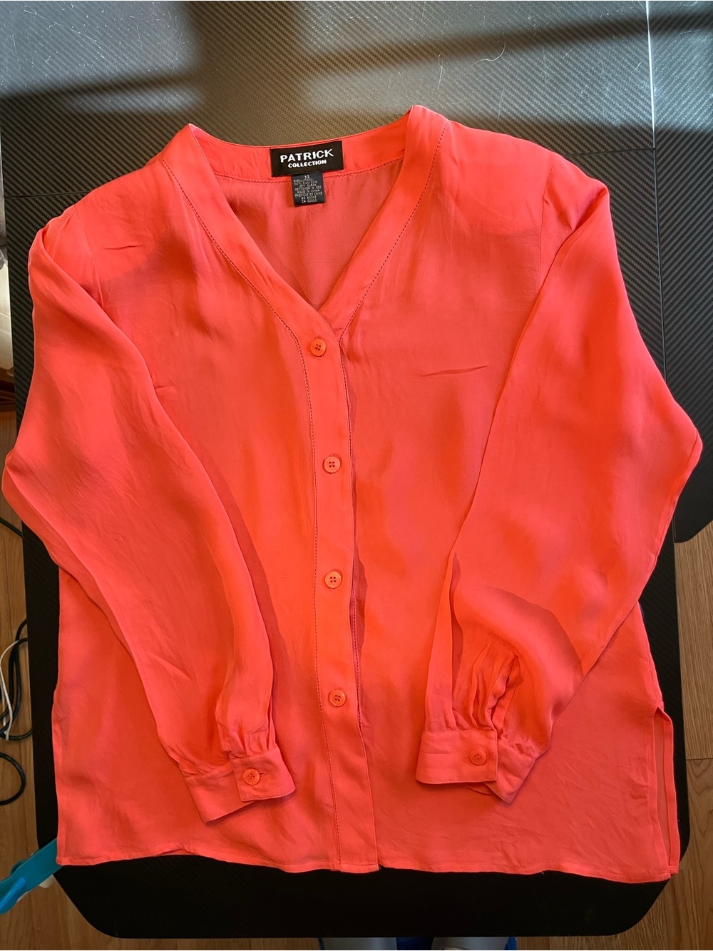Patrick Collection Vintage Coral Button-Down V-Neck Shirt